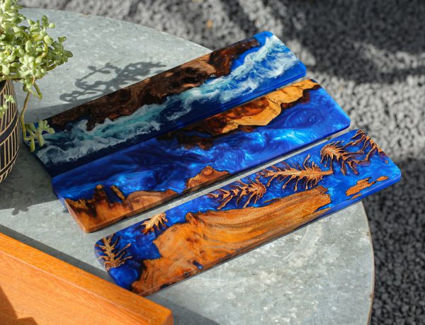 blue wood and resin wrist rest