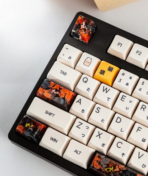 Black and orange koi artisan keycap