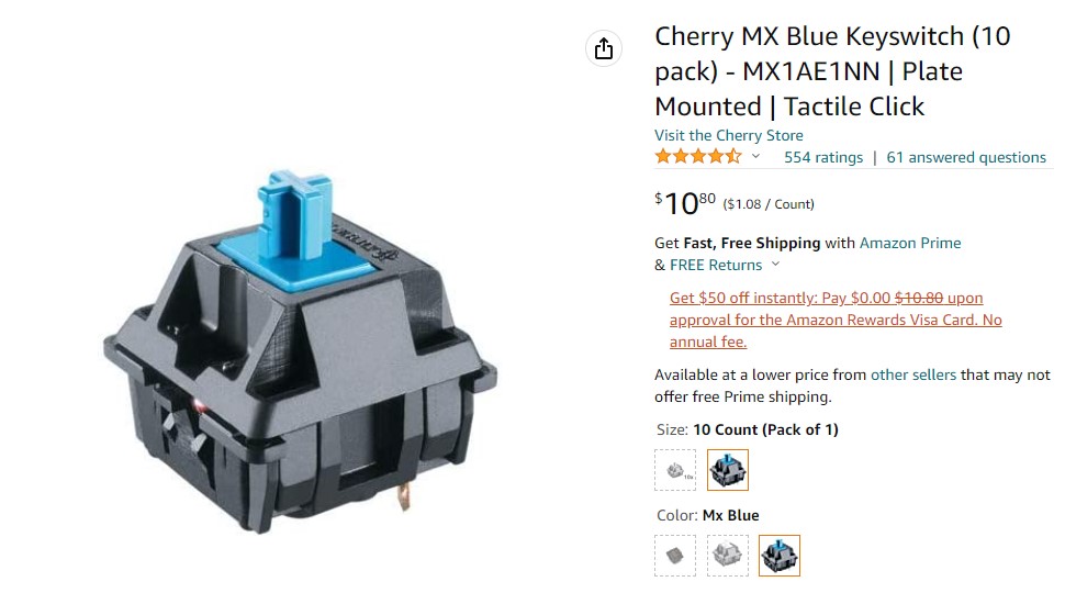 Price of Cherry MX switches