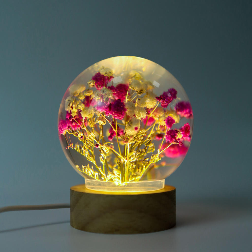 Babys Breath Flower in Glass Night Lamp