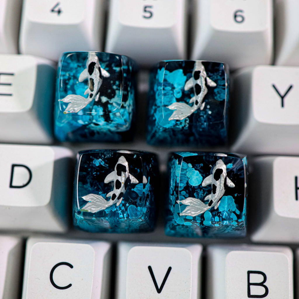 Blue and Black Koi keycap