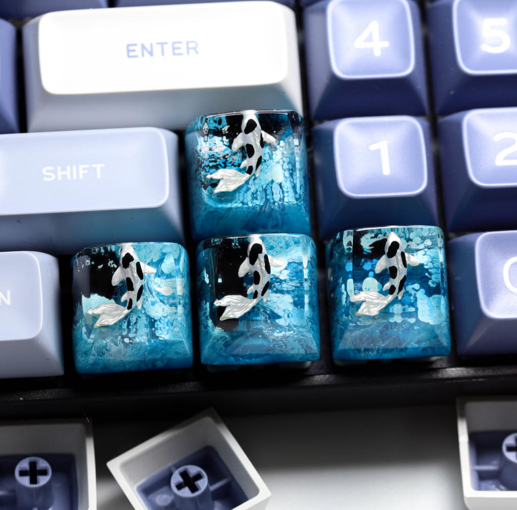 Blue and Black Koi keycap