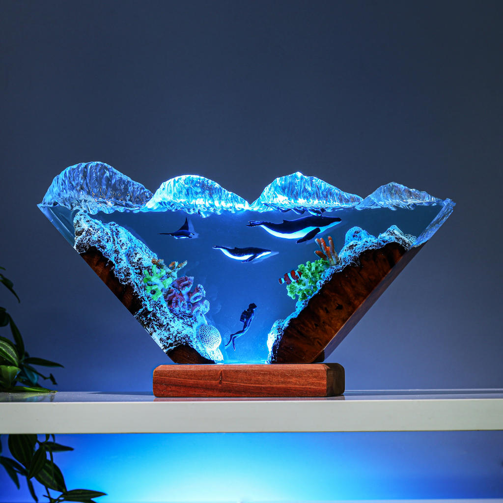 Humpback Whale and Diver Night Light ver 2 - Hirosart