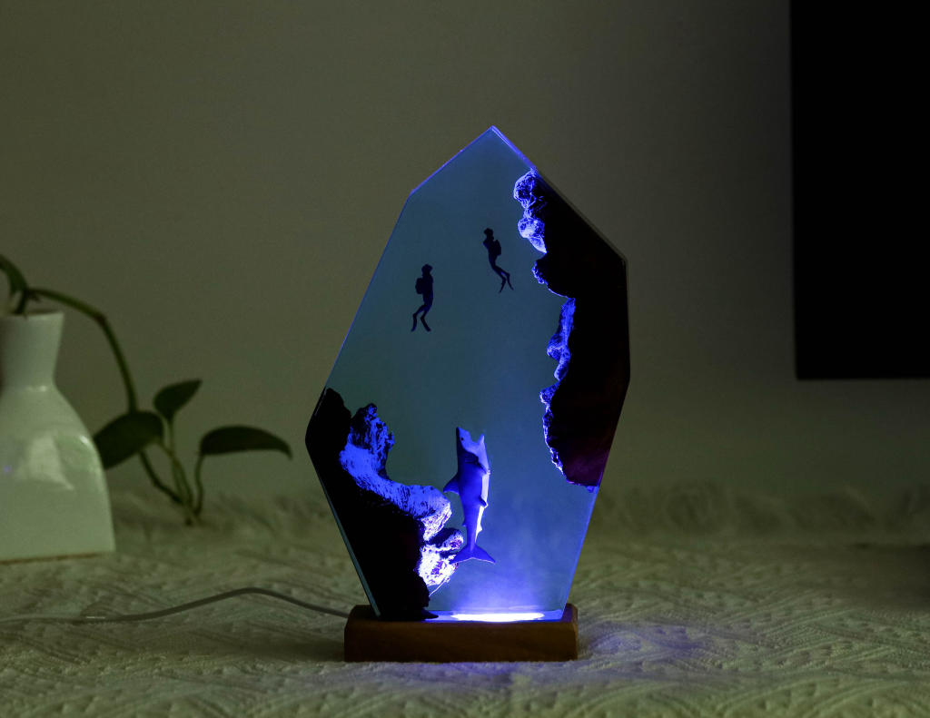 Shark and couple divers night light