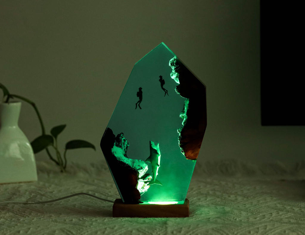 Shark and couple divers night light