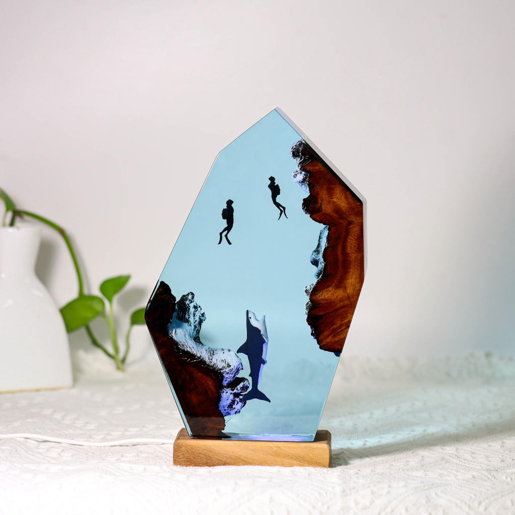Shark and couple divers night light
