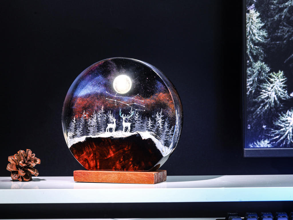 Deer In Enchanted Forest Epoxy Lamp Deer in enchanted forest epoxy lamp