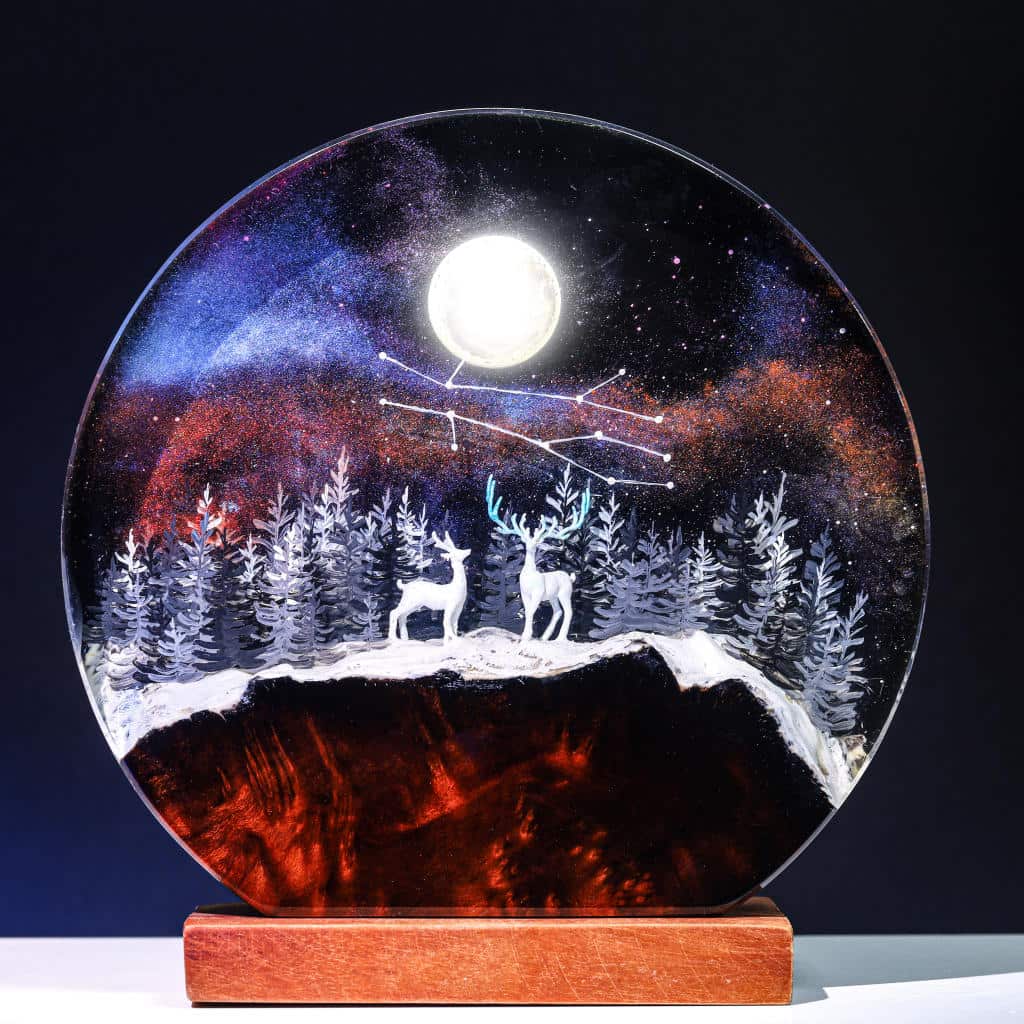 Deer In Enchanted Forest Epoxy Lamp 1 Deer in enchanted forest epoxy lamp