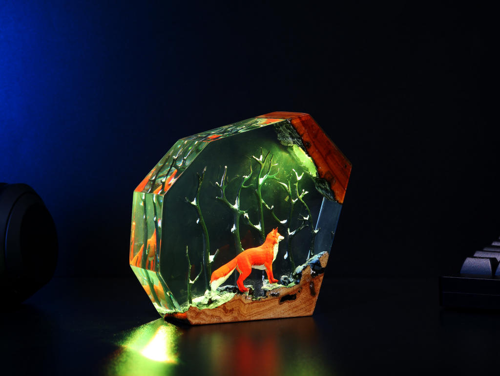 Fox in Forest Night Light - Hirosart