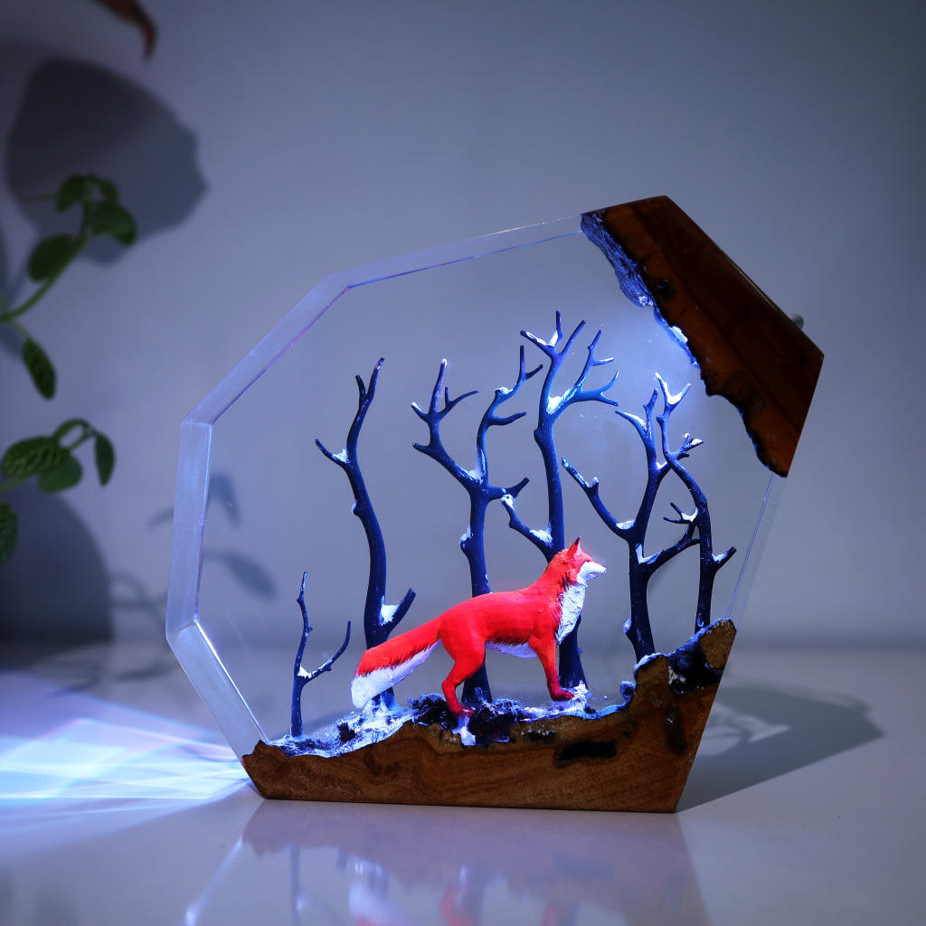 Fox in Forest Night Light - Hirosart