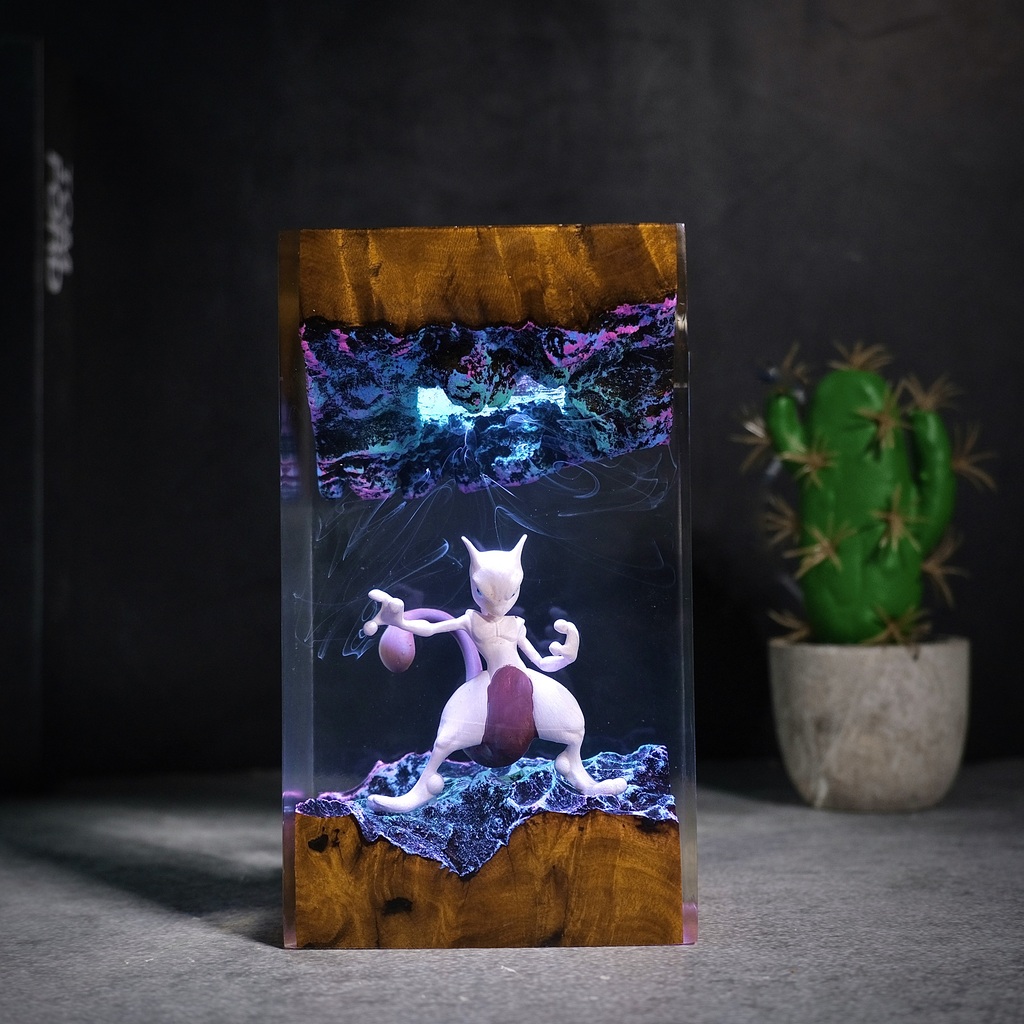 MEW and MEWTWO Epoxy Lamp 2 Mew and Mewtwo Resin Night Light