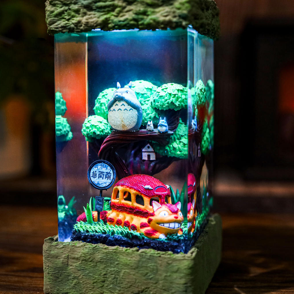 Totoro night light - illuminated miniature forest scene