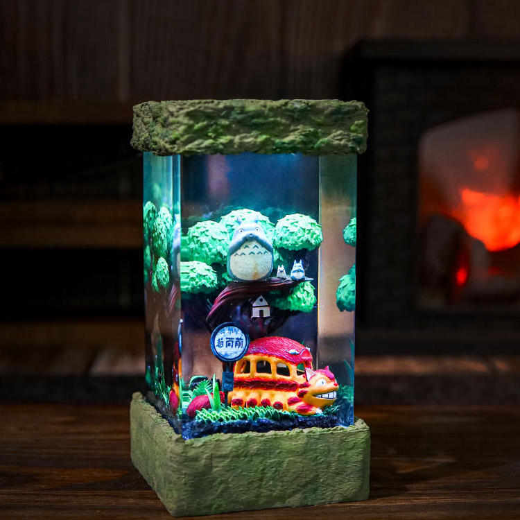 Totoro lamp - illuminated Catbus and forest details