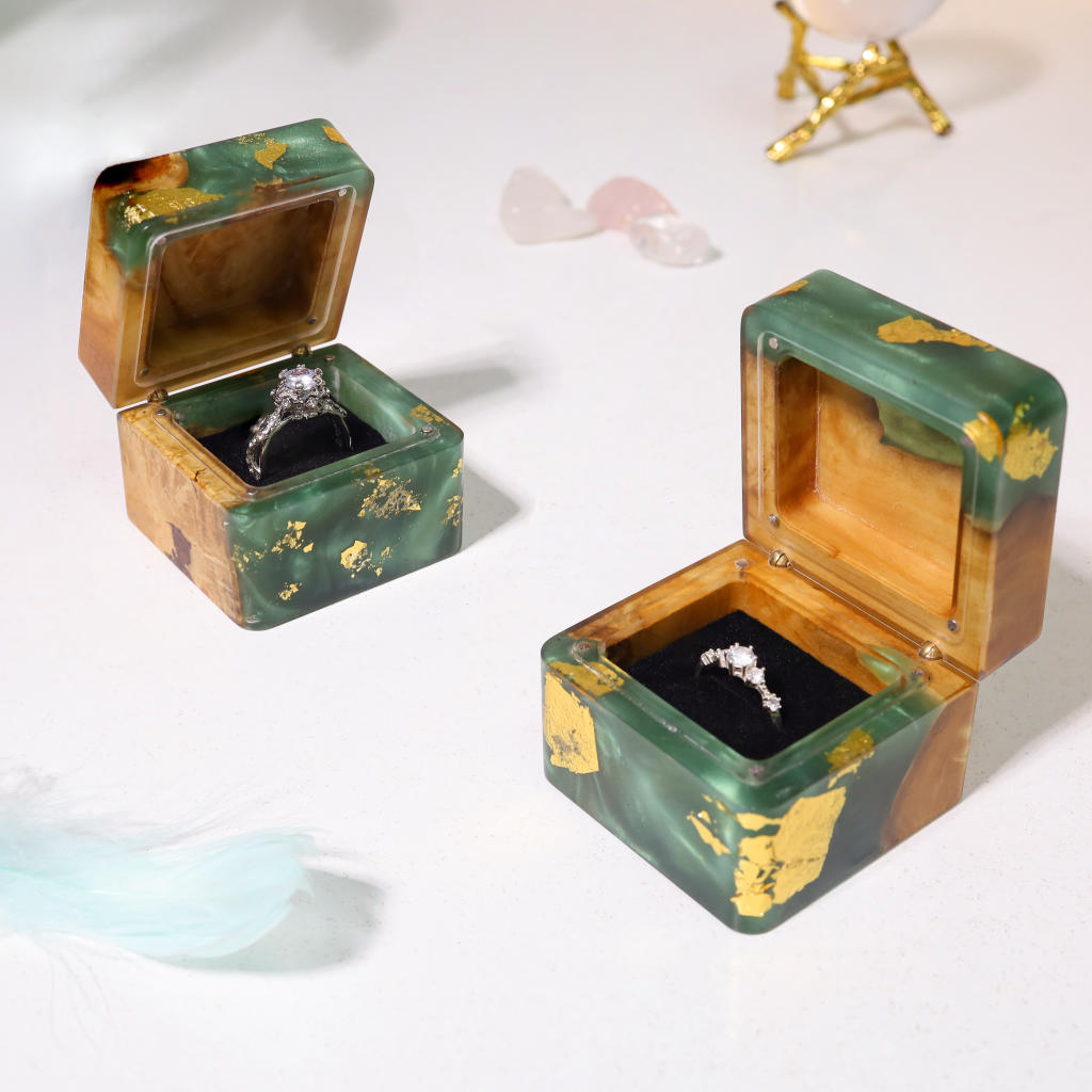 Square Emerald Green Resin Engagement Ring Box 17 Square Teal Green Resin Engagement Ring Box