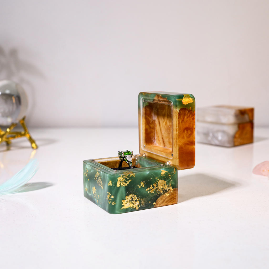 Square Emerald Green Resin Engagement Ring Box 6 Square Teal Green Resin Engagement Ring Box