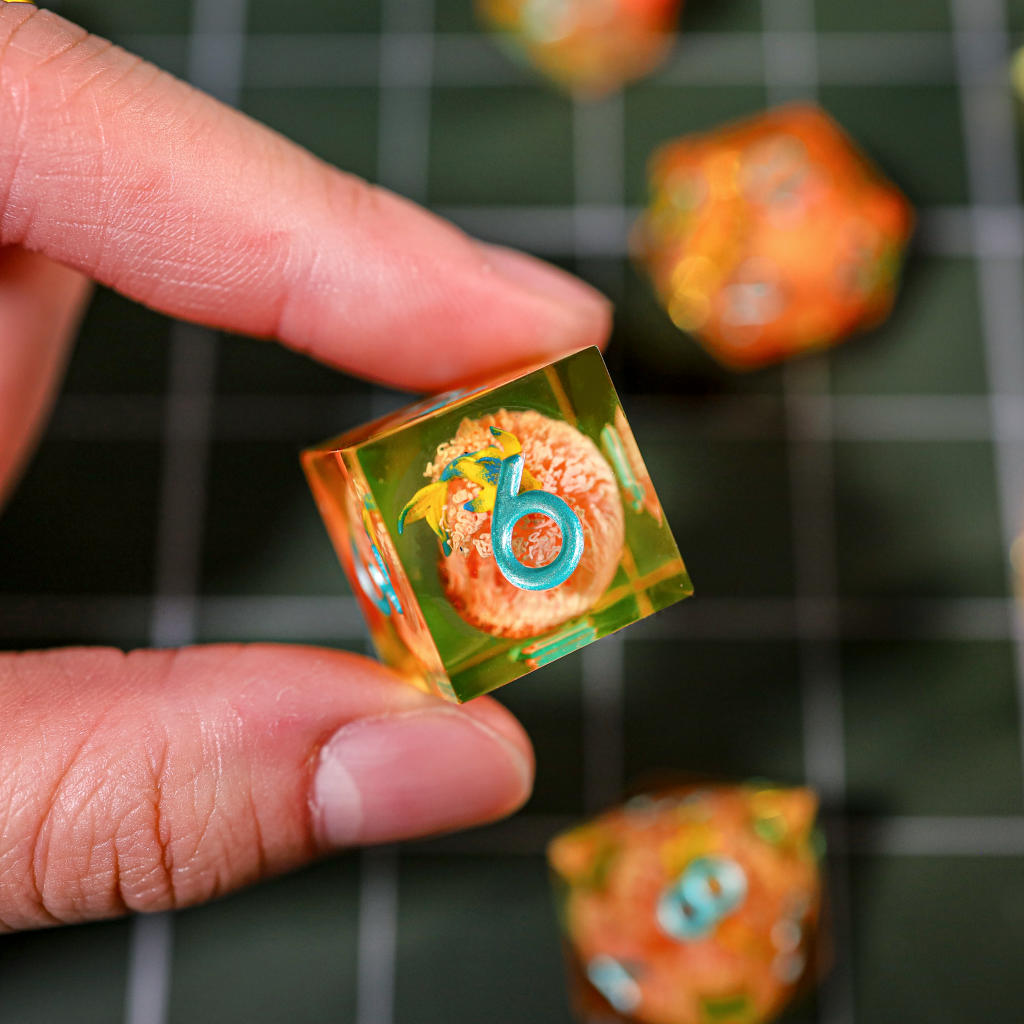 Orange Koi Resin DnD Dice 7 Orange Koi Resin DnD Dice
