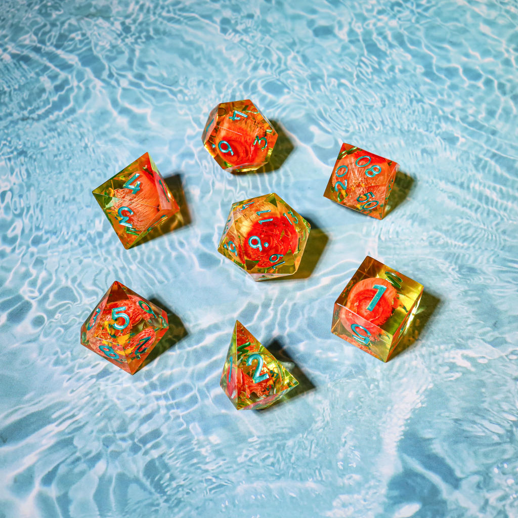 Orange Koi Resin DnD Dice 14 Orange Koi Resin DnD Dice