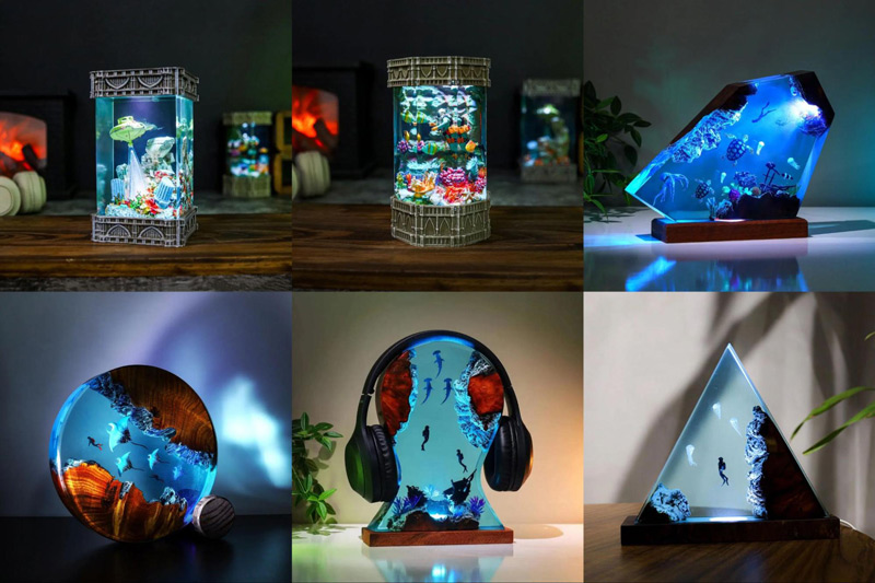 Some designs cleverly integrate functionality with artistic shape, such as their unique headphone nightstand lamp