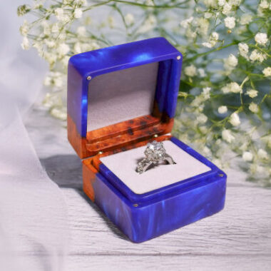 Square Navy Blue Wedding Engagement Ring Box