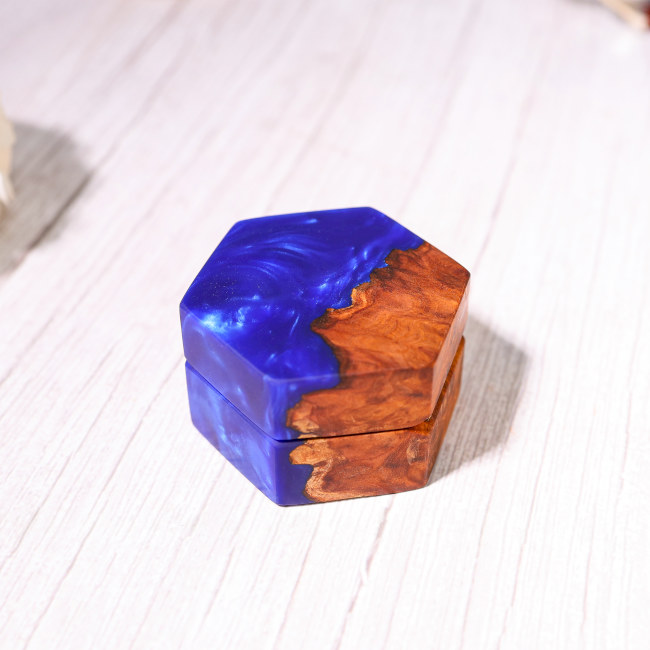 Custom Hexagonal Blue Resin Double Ring Box 5 Custom Hexagonal Blue Resin Double Ring Box