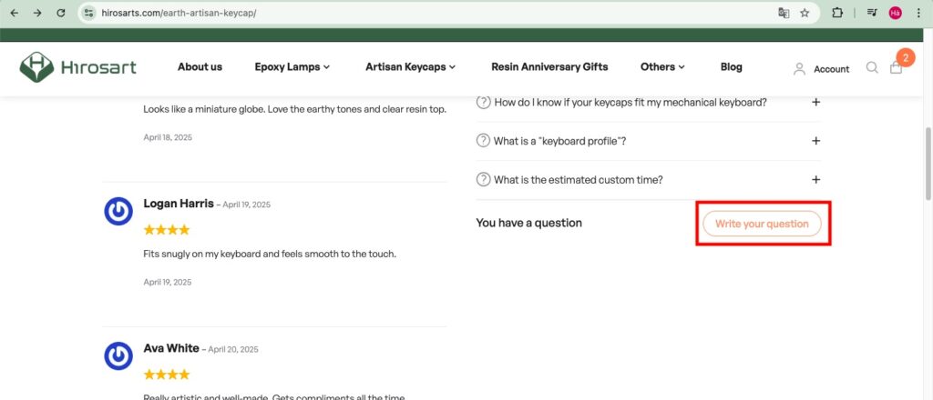 Scroll down and write your inquiry in “write your question”
