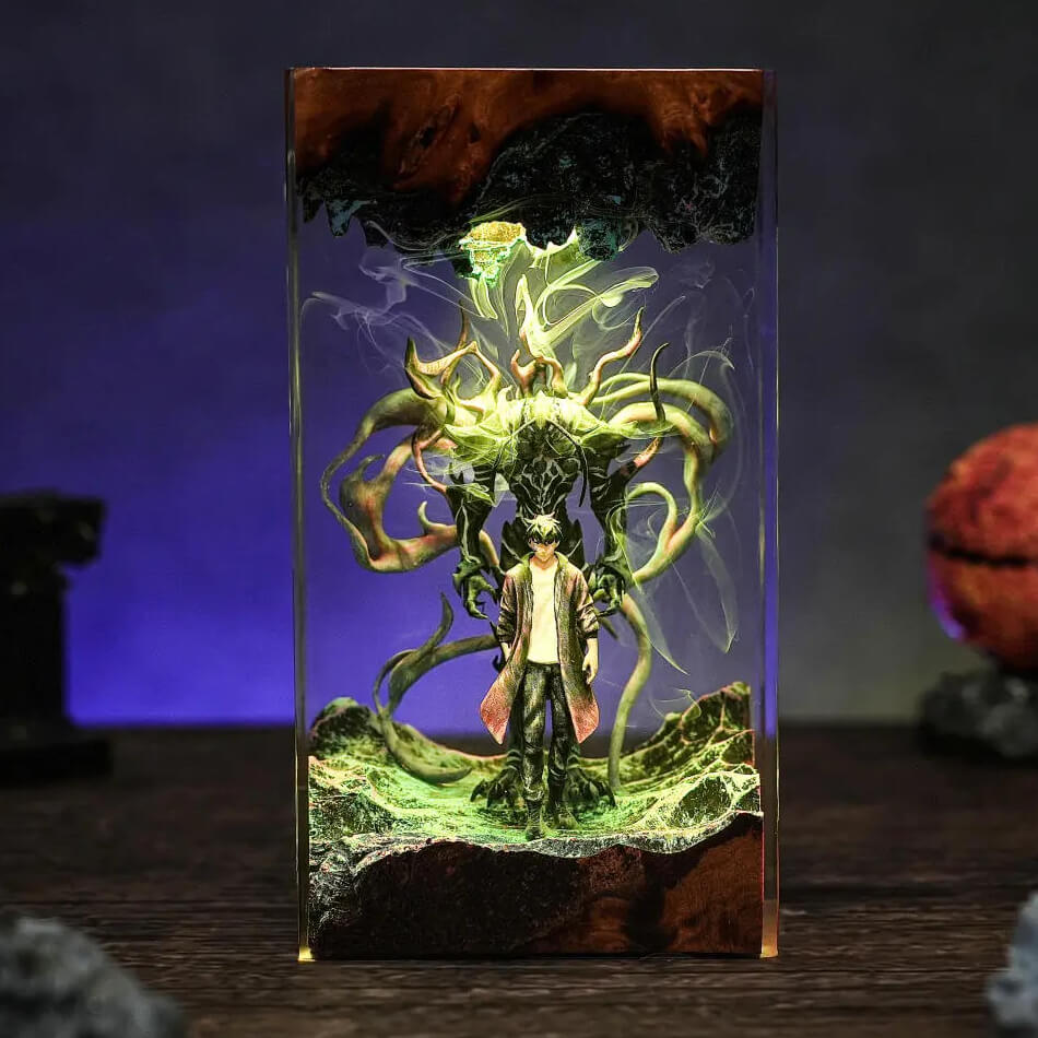 Sung Jin Woo x Beru Solo Leveling Integrated Wooden Base Lamp
