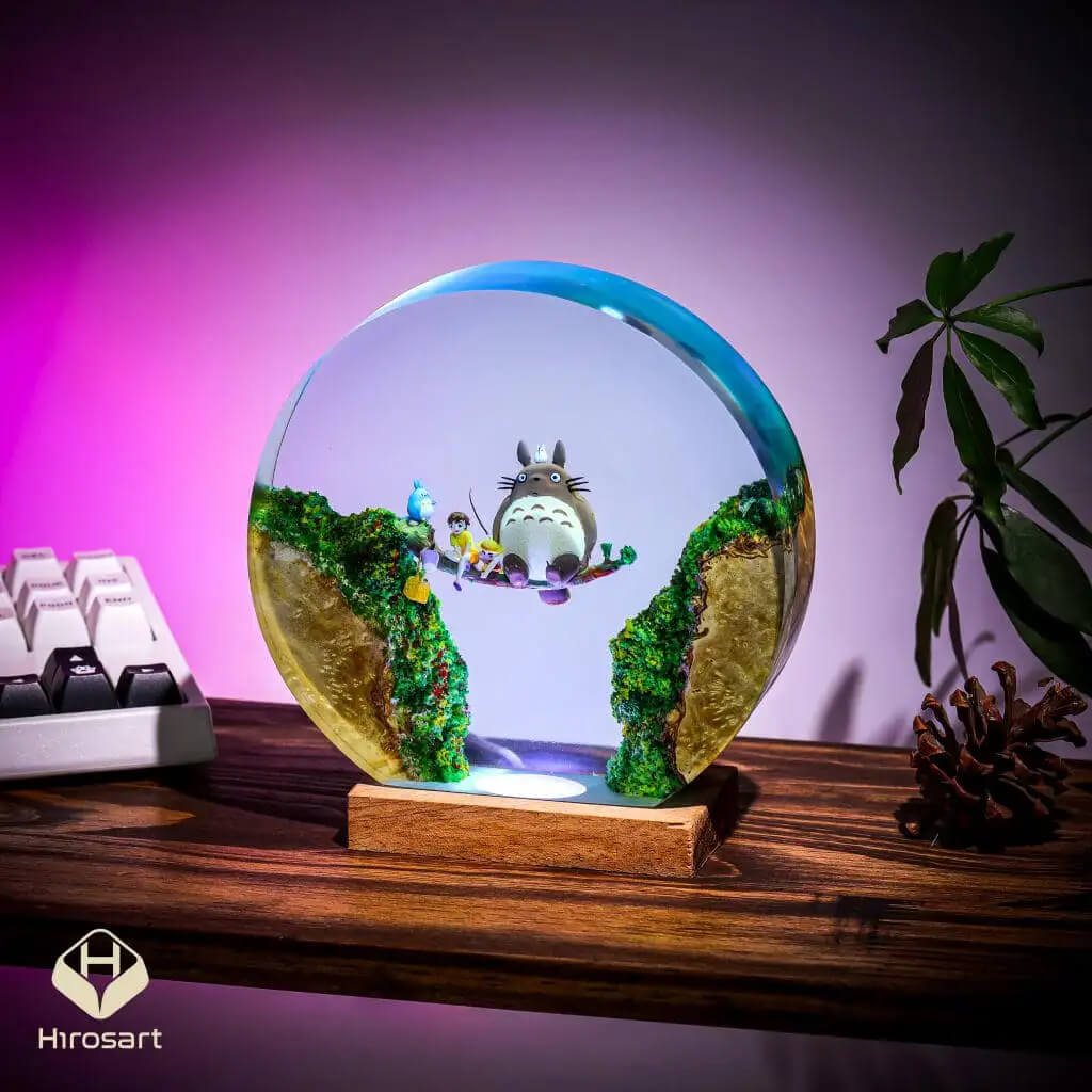 Totoro Resin Night Light Ver 3 Circular with separate wooden base