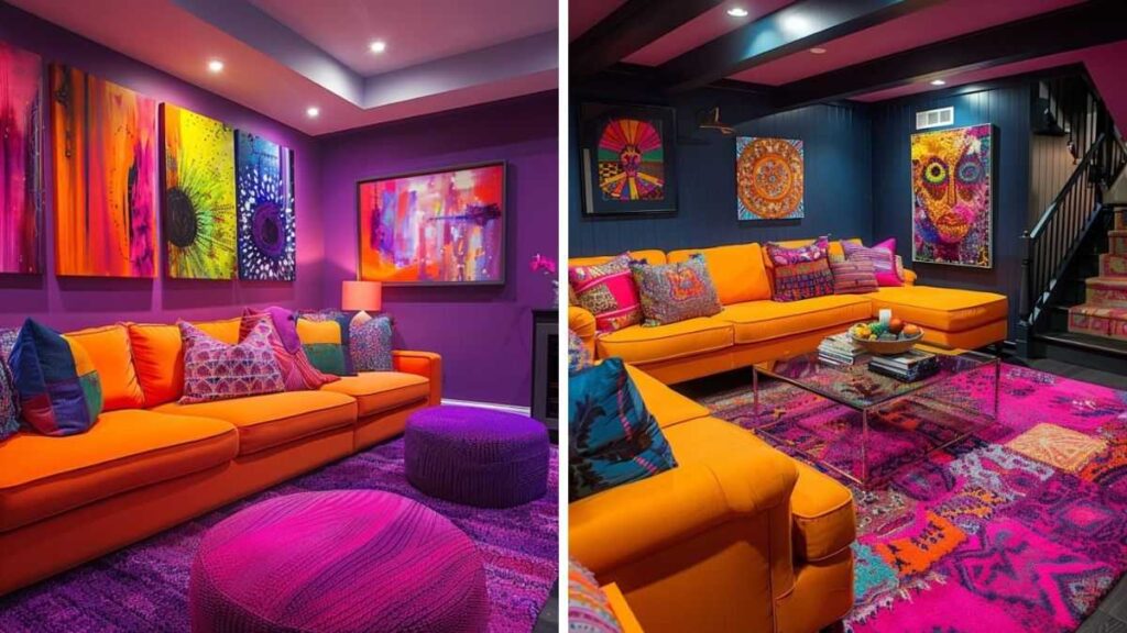 37+ Best Basement Game Room Ideas For Your Space 22 A mix of styles like pop art, abstract, and geometric brings personality