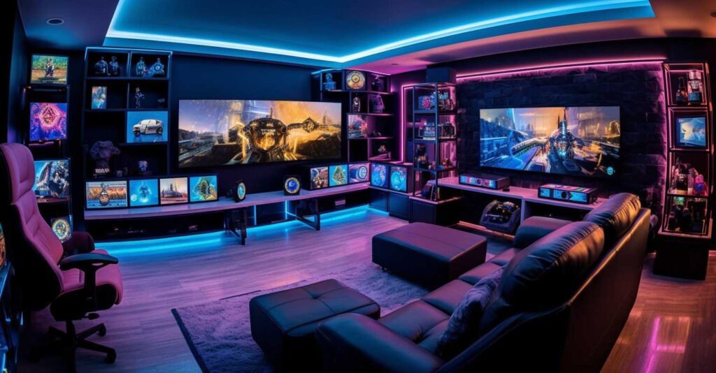 37+ Best Basement Game Room Ideas For Your Space 34 A modern pc gaming setup offers immersive experiences for gamers
