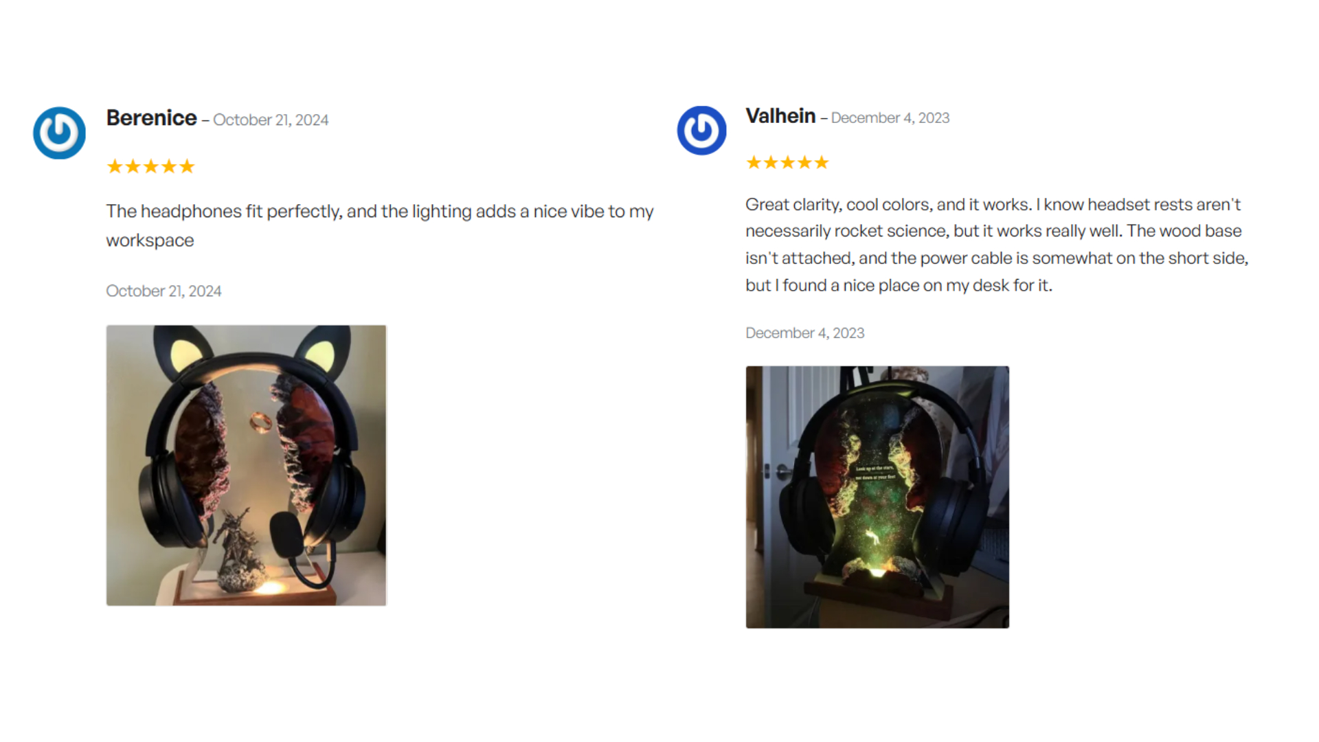 Reviews of our customers about epoxy resin headphone stands and night lights