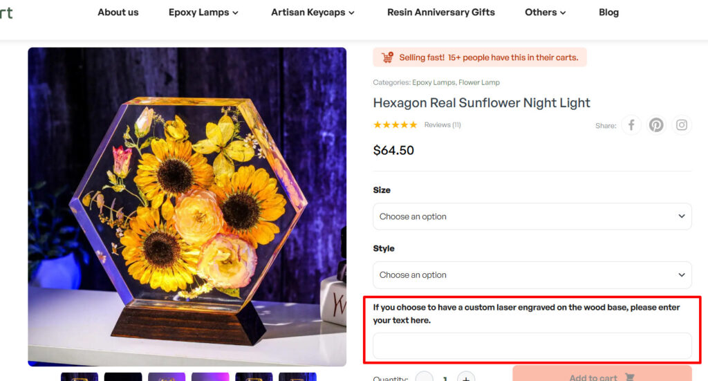 You can choose your favorite flower species and even personalize the wooden base