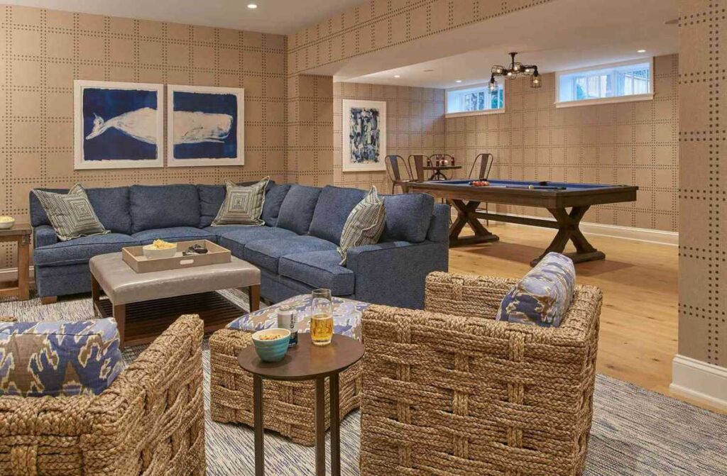 37+ Best Basement Game Room Ideas For Your Space 56 Rattan furniture and ocean prints evoke summer vacation memories