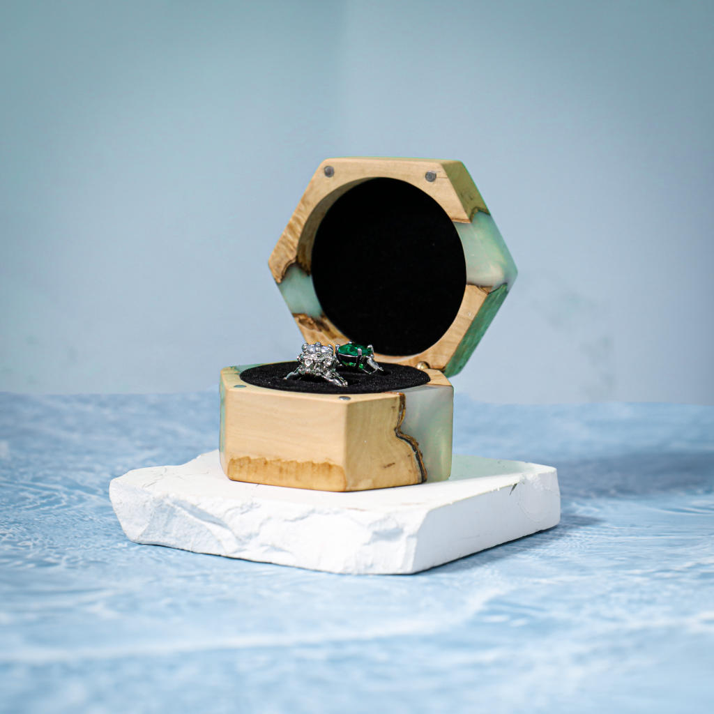 Custom Hexagon Double Ring Box 6 Personalized Engraved Engagement Ring Box
