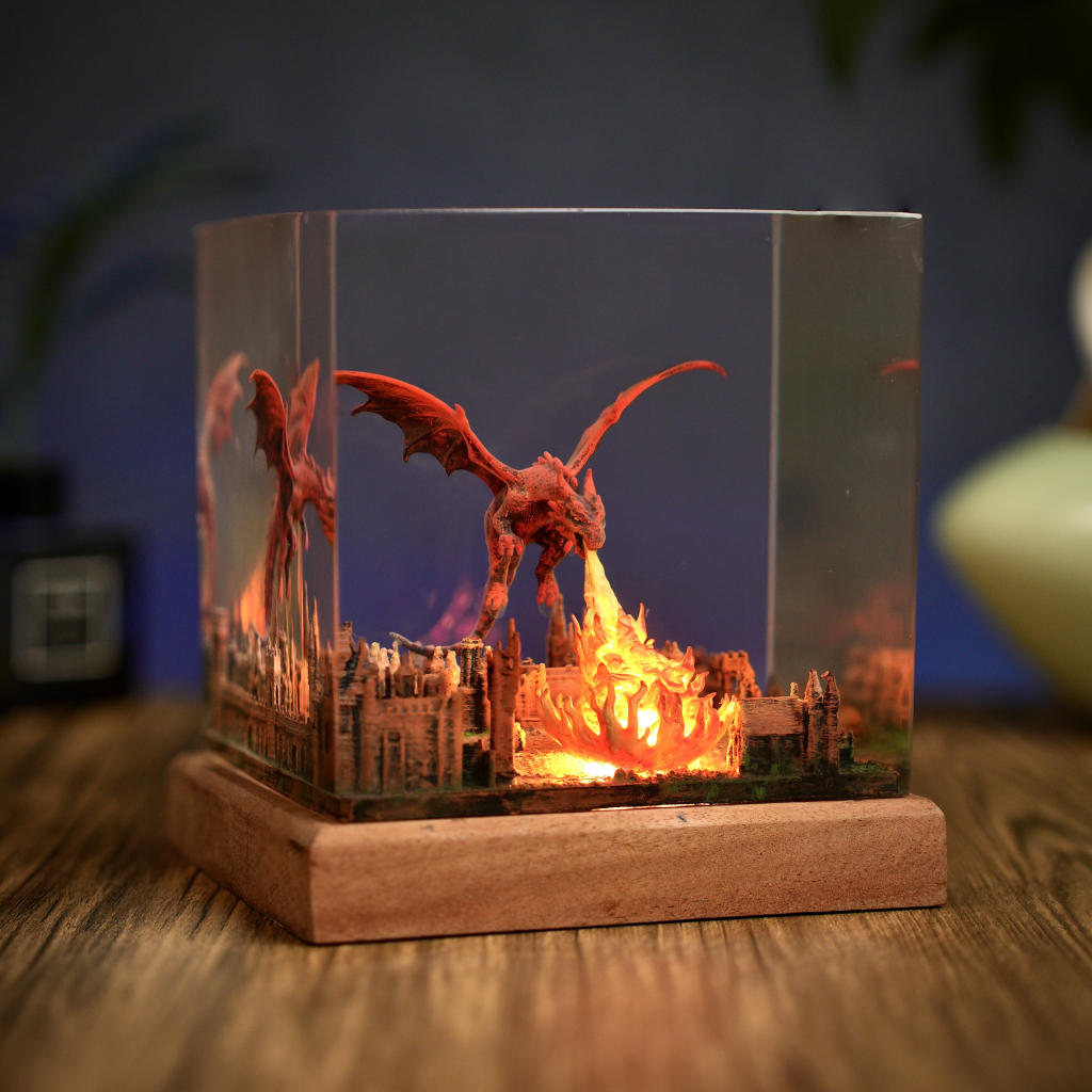 Fantasy Dragon Breathing Fire on City Lamp 4 Fantasy Dragon Breathing Fire on City Lamp