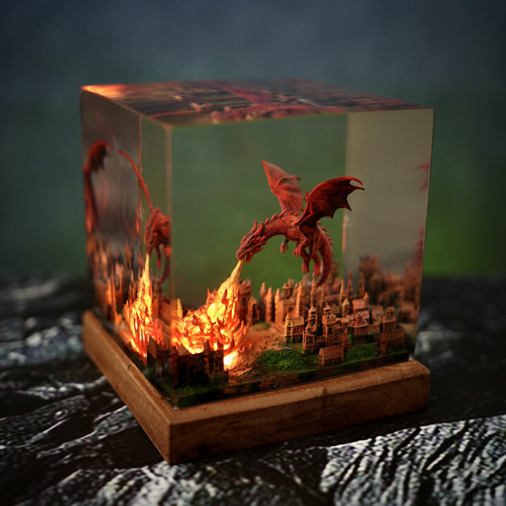 Fantasy Dragon Breathing Fire on City Lamp 3 Fantasy Dragon Breathing Fire on City Lamp