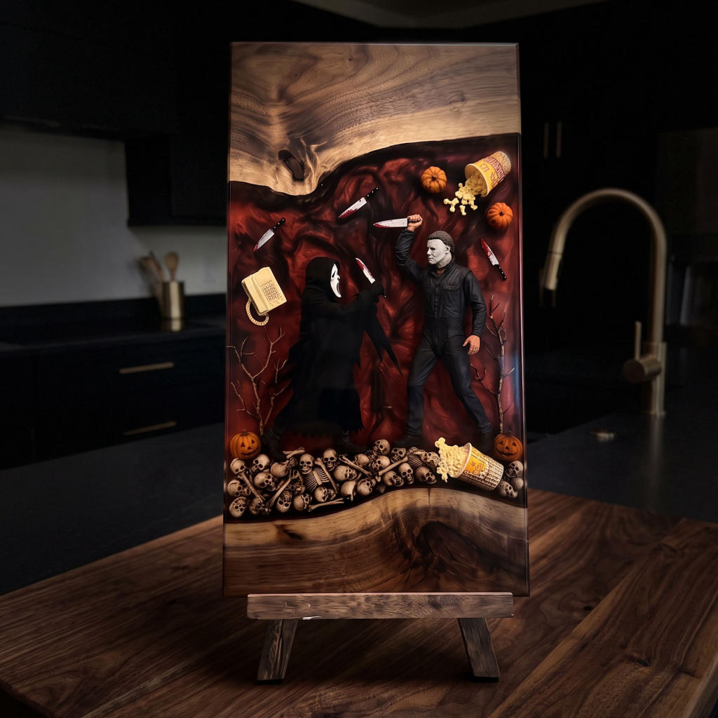 Classic Halloween Slashers Resin Serving Board 3 Ghostface vs Michael Myers Resin Serving Board