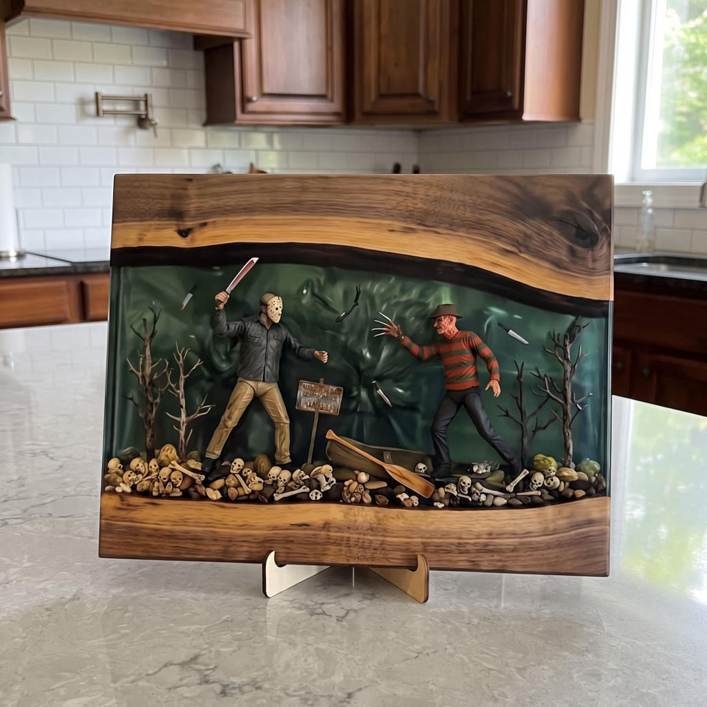 Classic Halloween Slashers Resin Serving Board 6 Jason Voorhees vs. Freddy Krueger Resin Serving Board