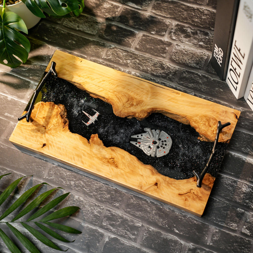 Star Wars Spaceship Serving Tray 12 Galaxy Resin Walnut Tray