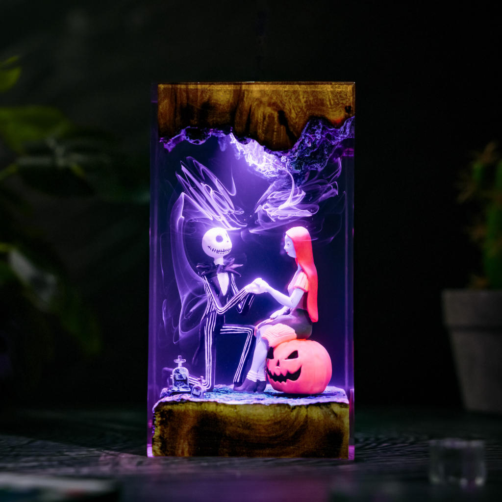 Nightmare Before Christmas lamp - front view with purple LED lighting