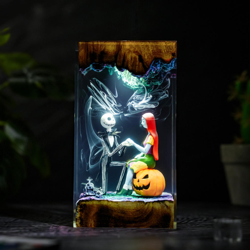 The Nightmare Before Christmas Jack Proposal Lamp - front view with turquoise and cyan LED lighting